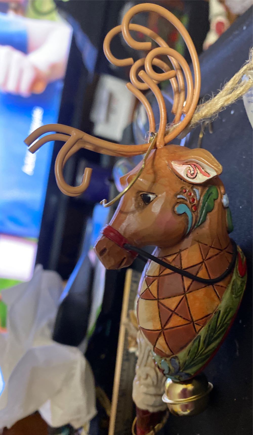 Jim Shore Reindeer w/ Dangle Bell (4017610) Holiday Hanging Ornament  (Heartwood Creek collection) ornament collectible - Main Image 2