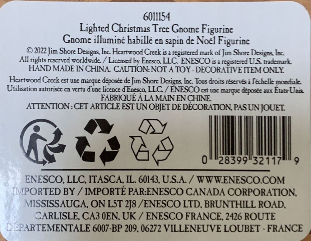 Christmas Tree Lighted Gnome  (Gnome) ornament collectible [Barcode 028399321179] - Main Image 4