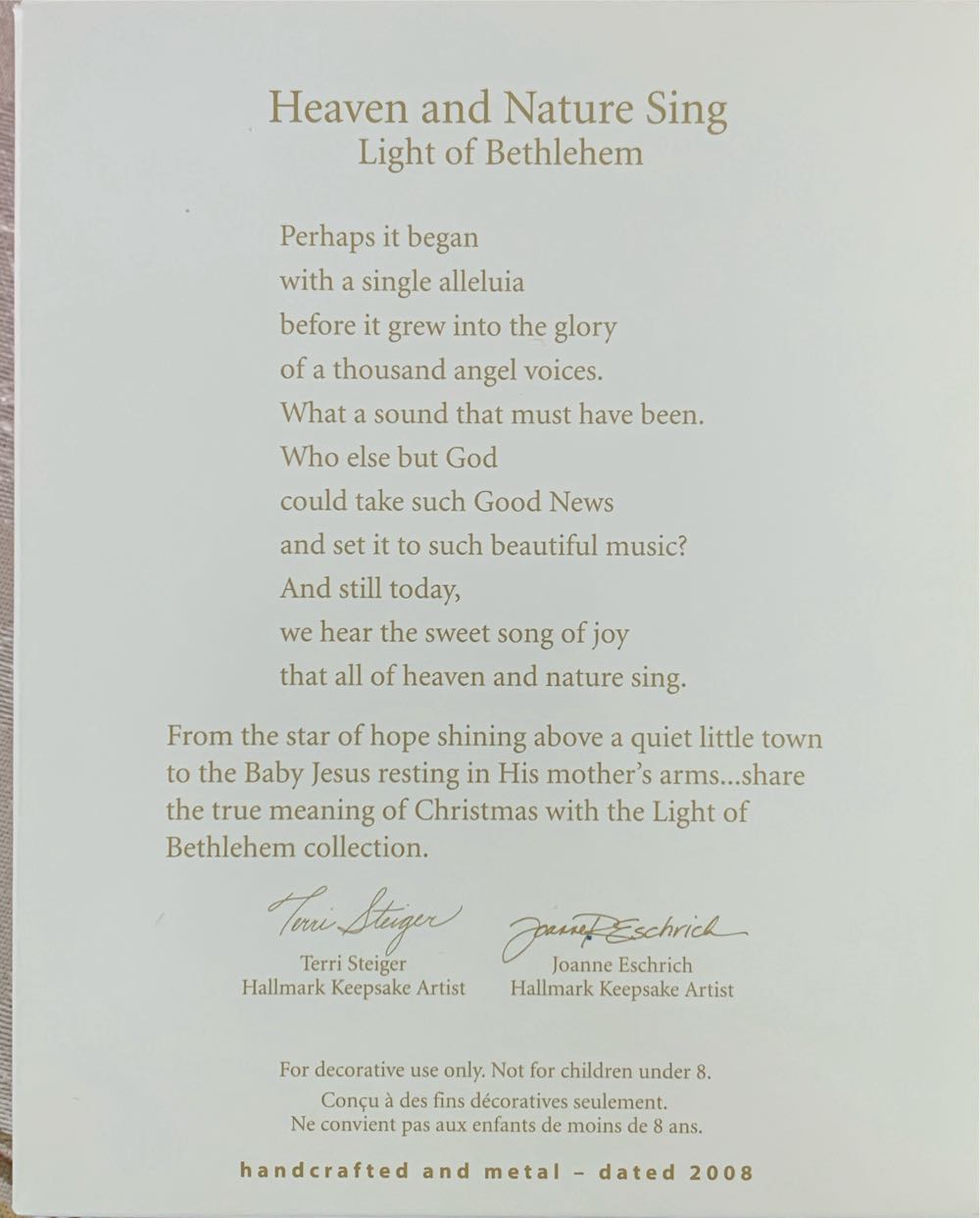 Heaven And Nature Sing - Light Of Bethlehem ornament collectible [Barcode 795902056346] - Main Image 3