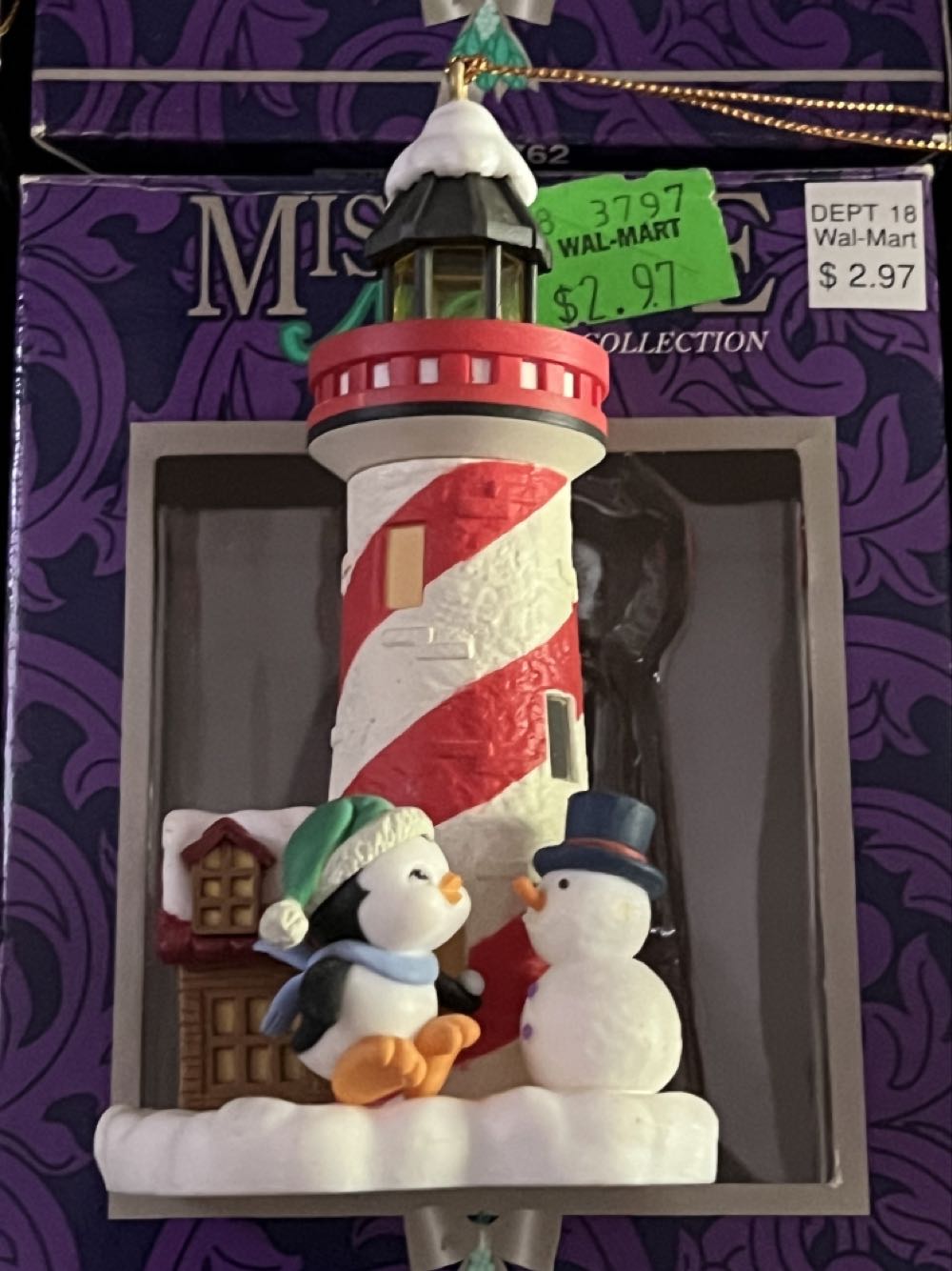 Penguin And Snowman At Lighthouse  (Mistletoe Magic) ornament collectible [Barcode 097013717629] - Main Image 1