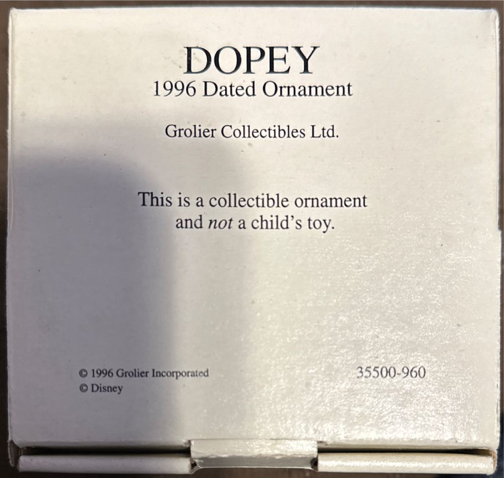 Grolier Collectibles 35500 #960 Dopey - Disney’s Snow White and the Seven Dwarves (Grolier) ornament collectible - Main Image 3