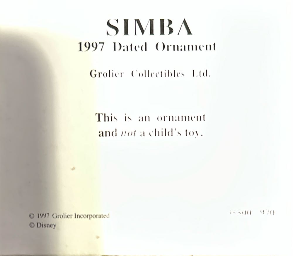 Grolier Collectibles 35500 #970 Simba - Disney’s The Lion King (Grolier) ornament collectible - Main Image 3