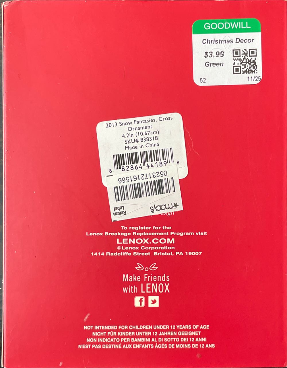 Lenox Snow Fantasies 4x 4  ornament collectible [Barcode 194372023603] - Main Image 2