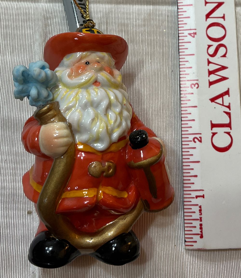 Ceramic Firefighter Santa  ornament collectible - Main Image 1