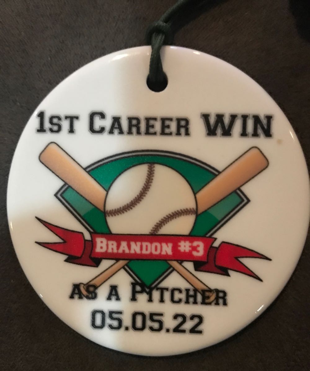 Personalized LLPhoto “Brandon #3, 1st Career WIN as a Pitcher (05.05.22)” - OrnamentShop (Personalized Little League Photo Ornament) ornament collectible - Main Image 1