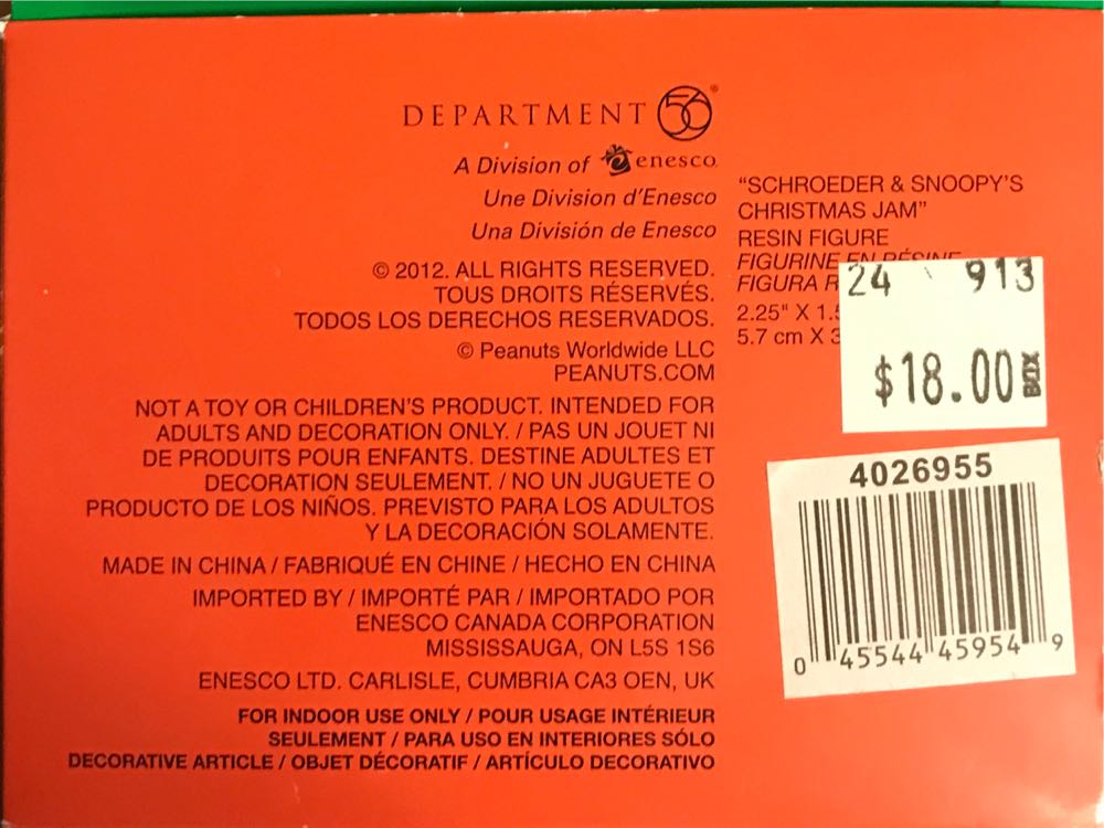 Peanuts Dept 56 Schroeder And Snoopy’s Christmas Jam  ornament collectible [Barcode 045544459549] - Main Image 2