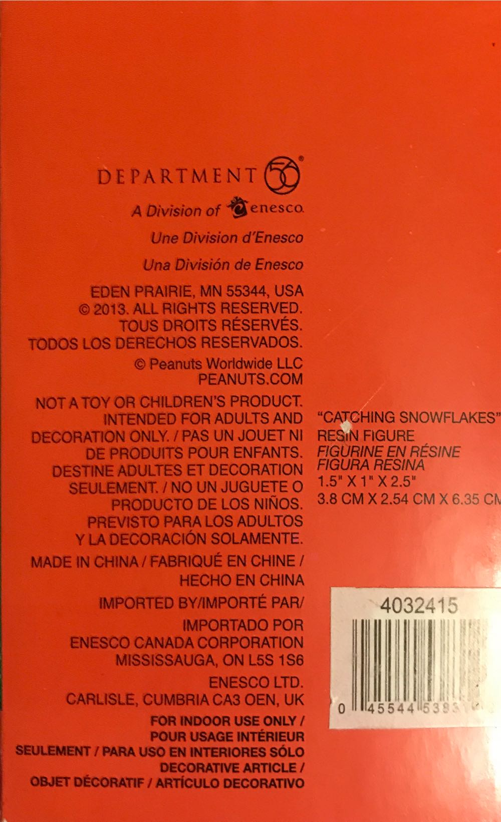 Peanuts Dept 56 Catching Snowflakes  ornament collectible [Barcode 045544538312] - Main Image 2