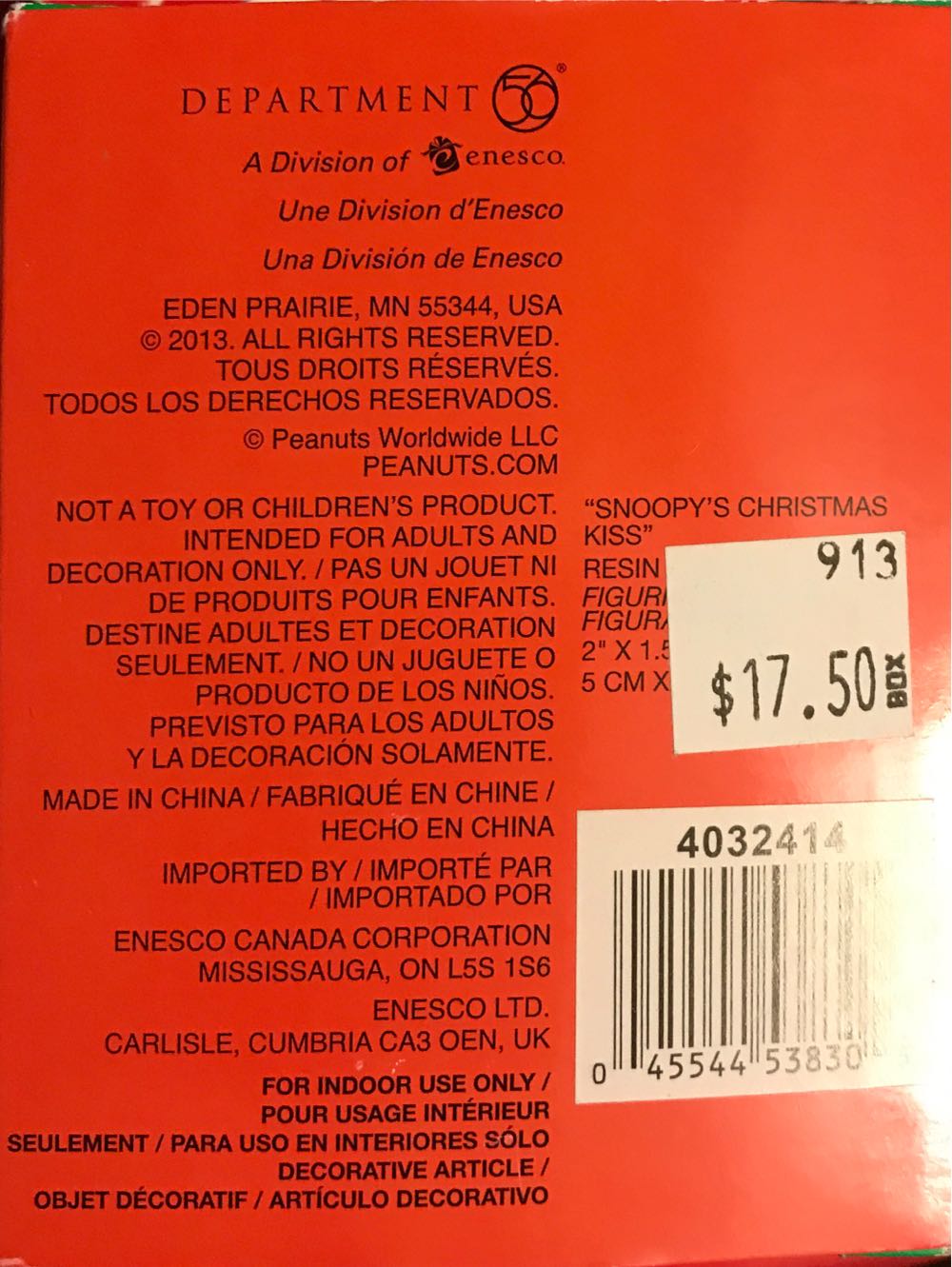 Peanuts Dept 56 Snoopy’s Christmas Kiss  ornament collectible [Barcode 045544538305] - Main Image 2