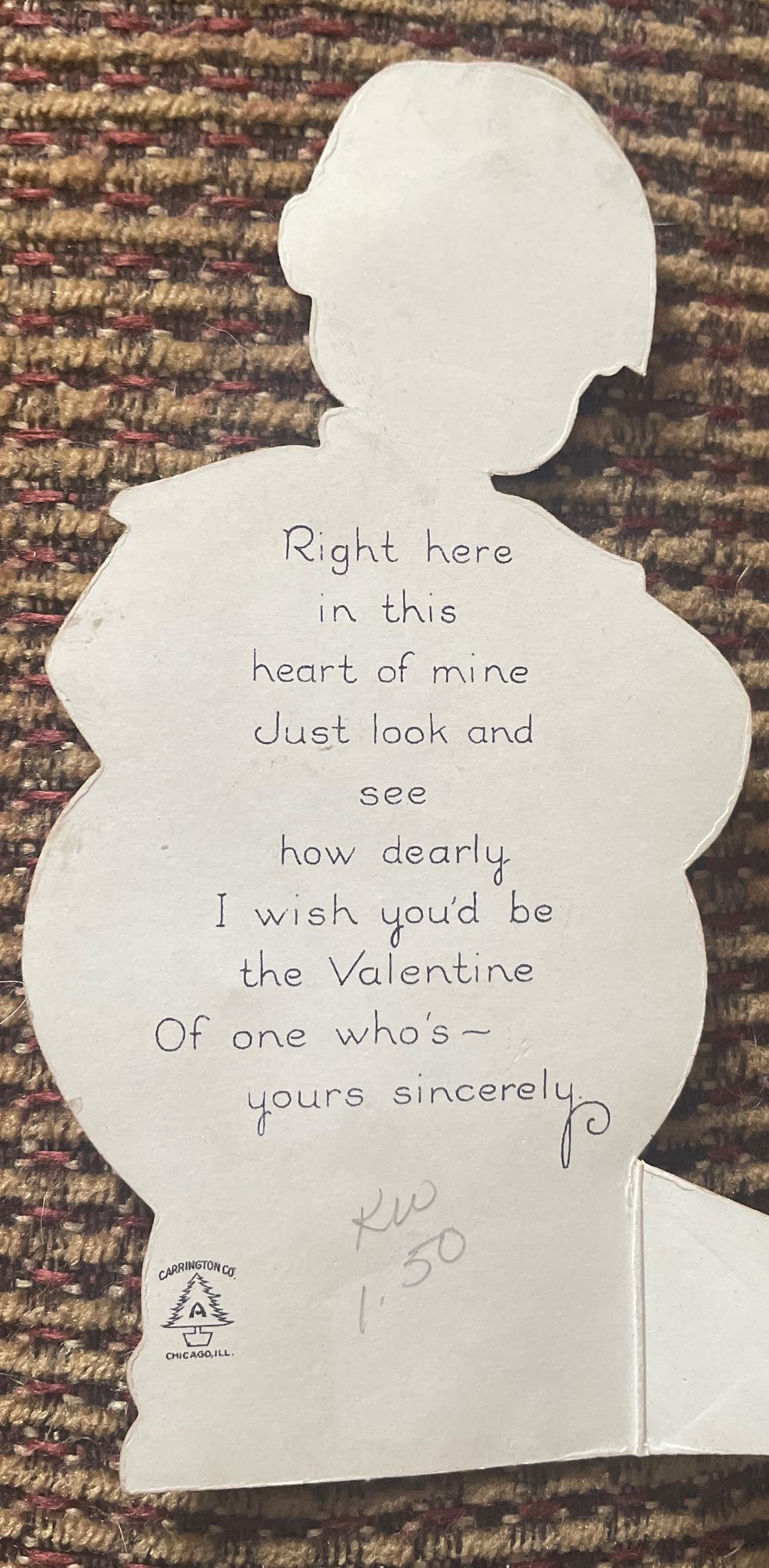 Carrington - Valentine - “A” - Boy Holding Heart - Valentine (Flat) ornament collectible - Main Image 2