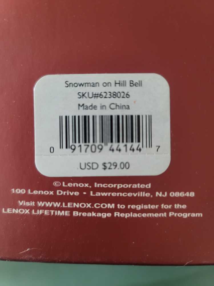 Snowman On Hill Bell  ornament collectible [Barcode 091709441447] - Main Image 2