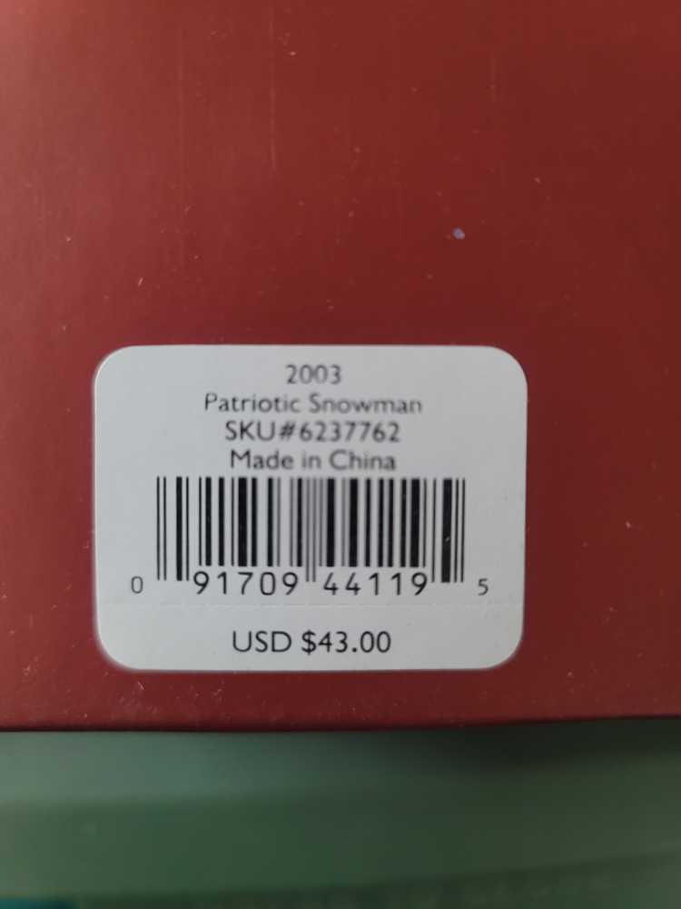 Patriotic Snowman - Lenox Annual Snowman Ornament ornament collectible [Barcode 091709441195] - Main Image 2
