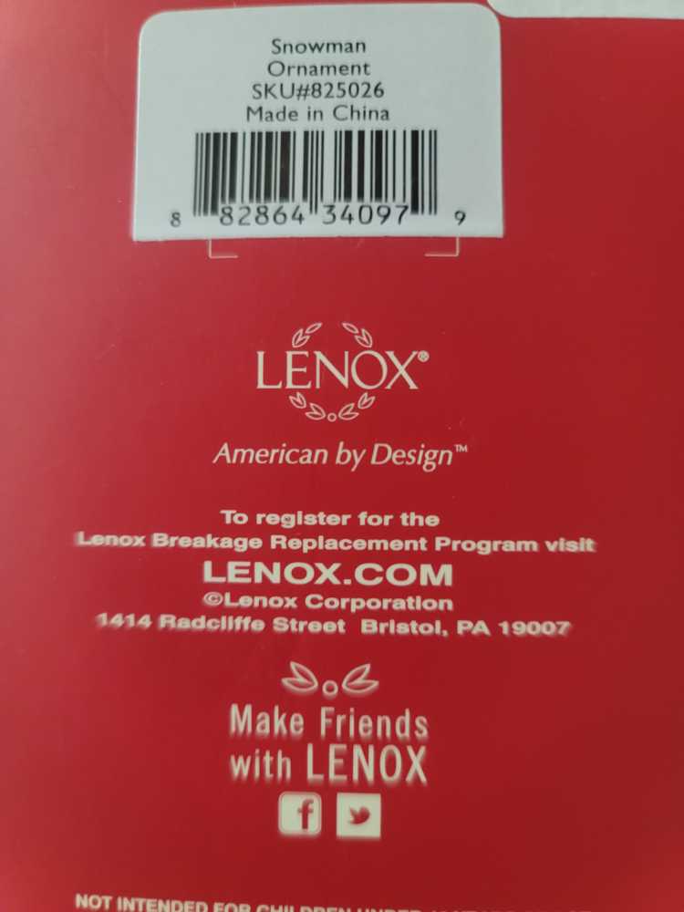 Lenox Ceramic Snowman Ornament  ornament collectible [Barcode 882864340979] - Main Image 2