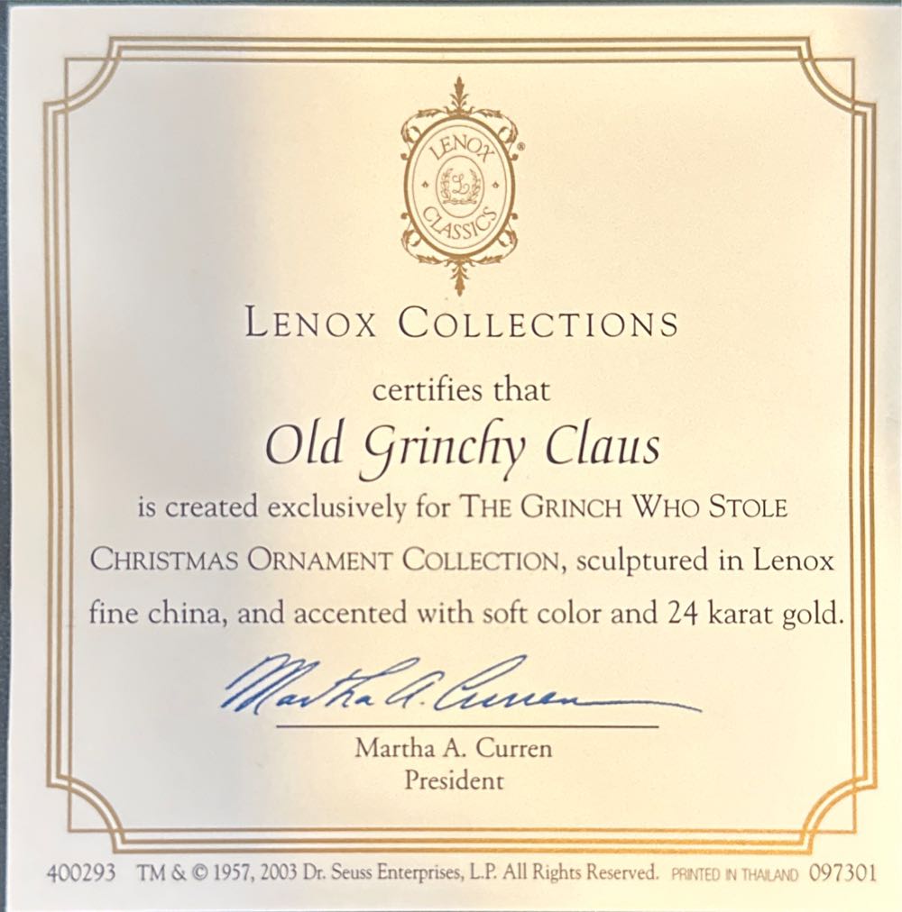 Old Grinchy Claus - Lenox (Dr. Seuss’s How The Grinch Stole Christmas) ornament collectible - Main Image 2