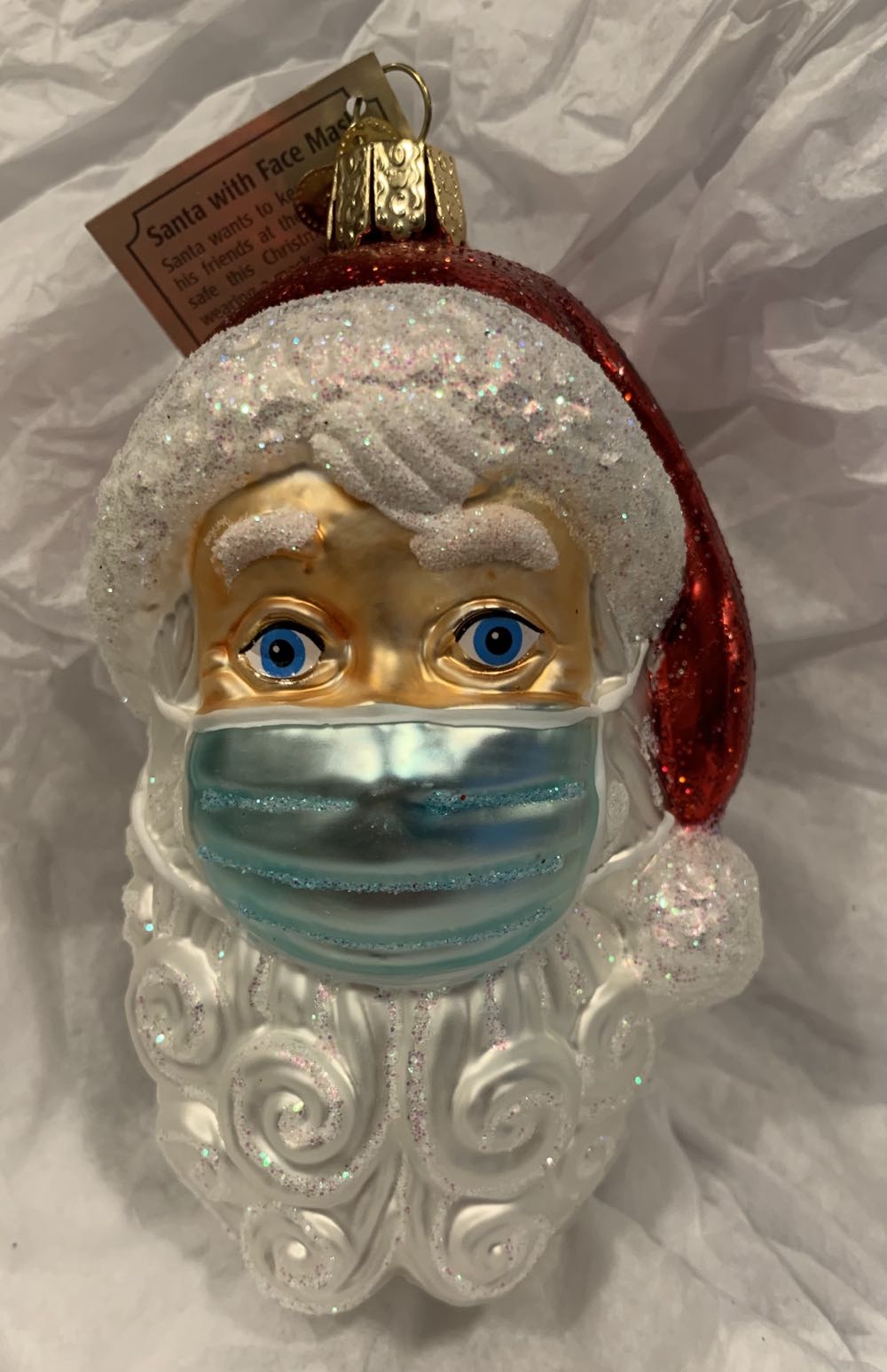 Old World Christmas Santa With Face Mask Blown Glass Unique Christmas Ornaments For Christmas Tree Decorations  (Santa) ornament collectible [Barcode 729343403193] - Main Image 2