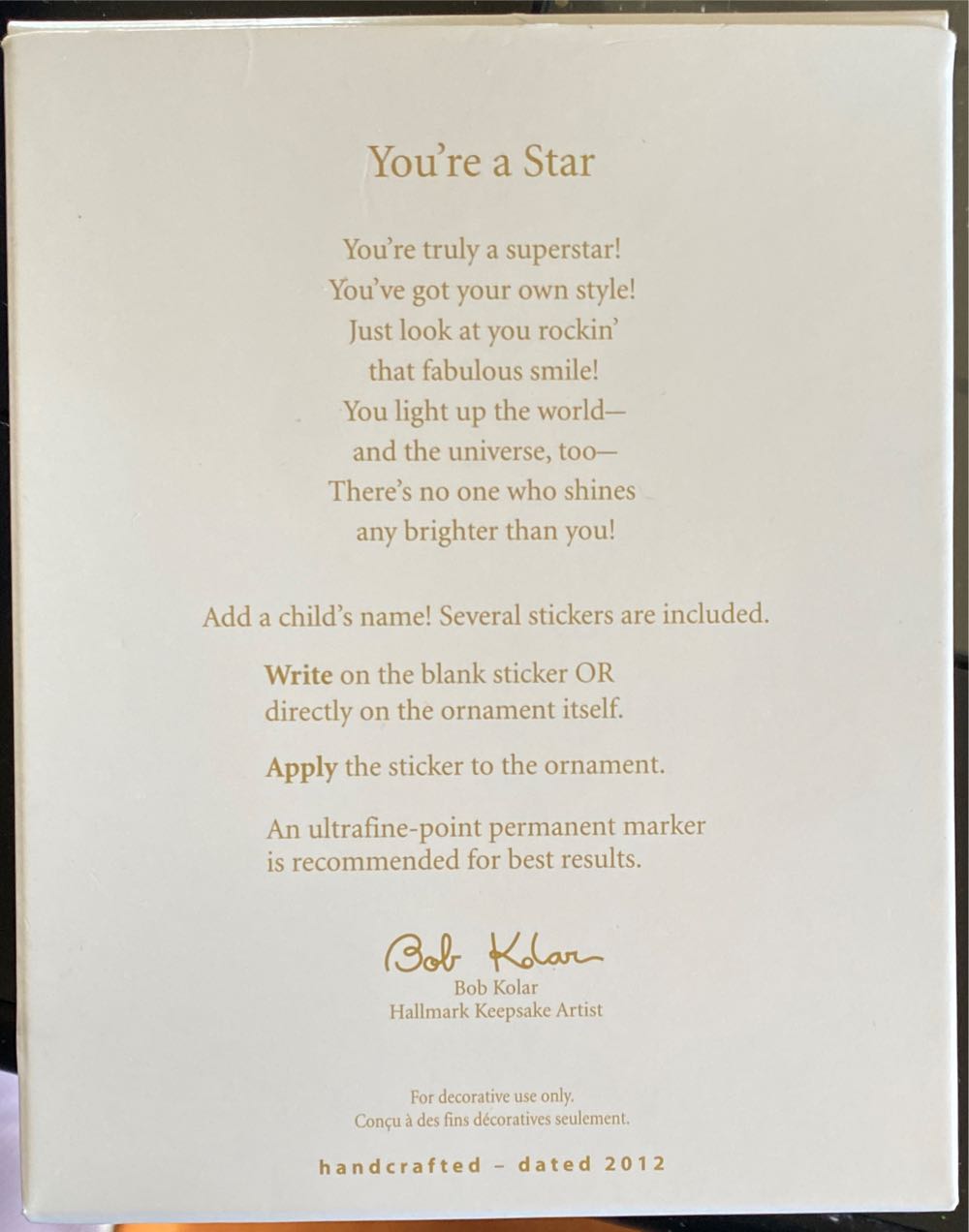 Hallmark Keepsake Ornament You’re A Star Photo Holder  ornament collectible [Barcode 795902277529] - Main Image 2