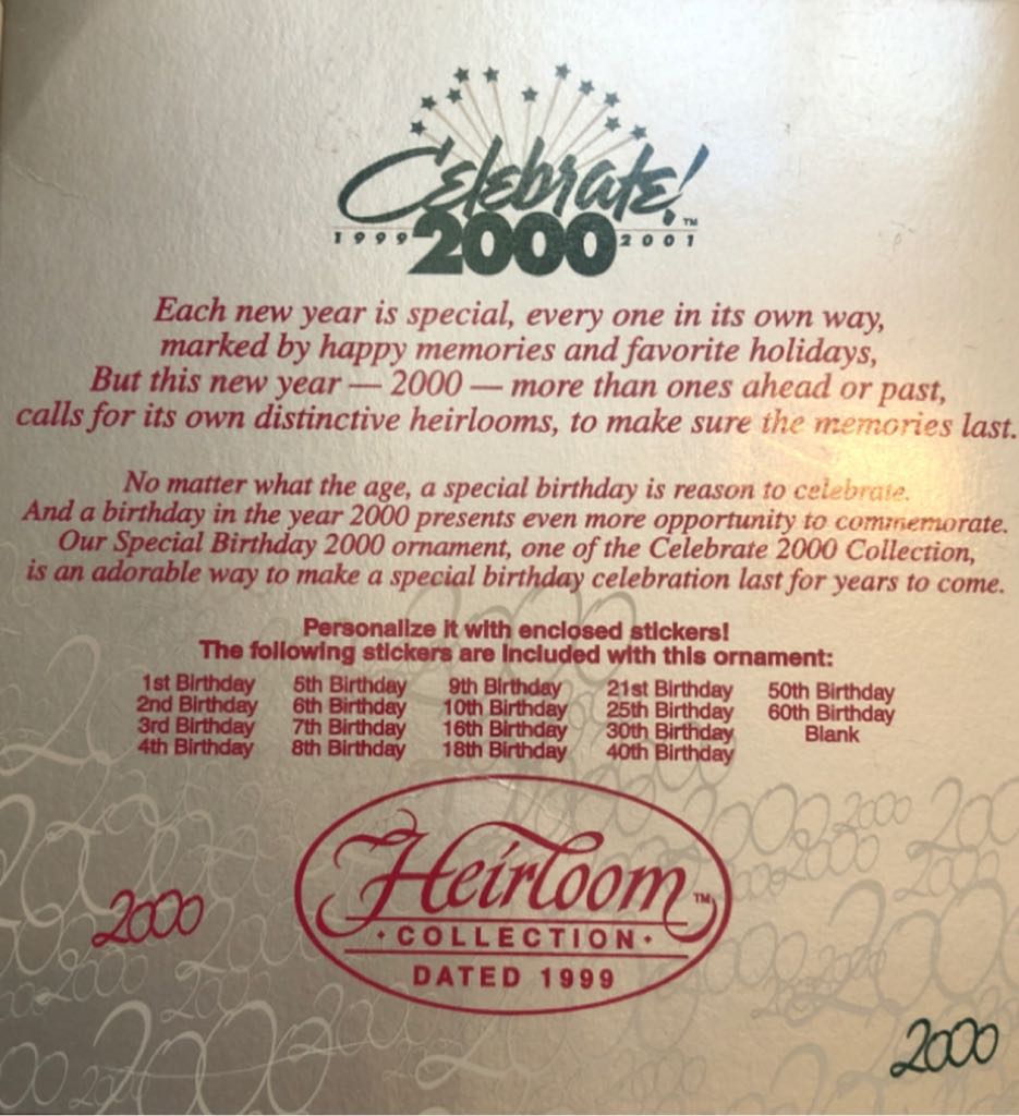 Special Birthday In 2000  (New Year) ornament collectible [Barcode 018100514617] - Main Image 2