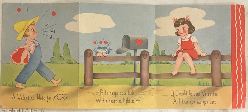 Golden Bell - Valentine - Modified French Fold - Boy Whistling - P 7124-D - Boy & Girl (Modified French Fold) ornament collectible - Main Image 2