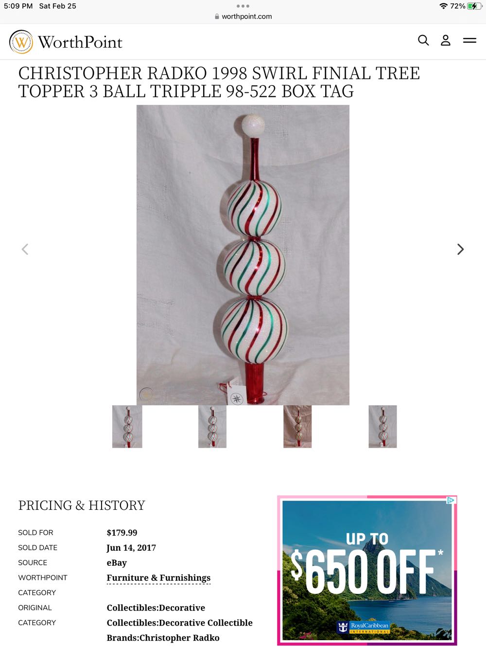 Christopher Radko Swirl Finial - 98-522 ornament collectible - Main Image 3