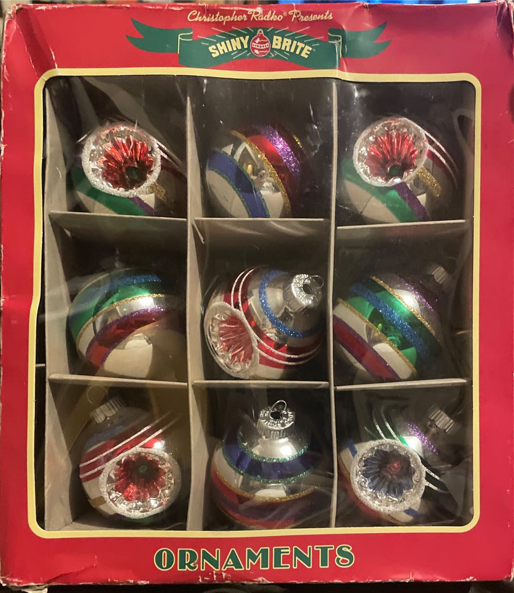 Christopher Radko - Shiny Brite - Round - Reflector - Stripes - Silver. Blue, Red, White, Gold, Purple, Green - Reflector (Round) ornament collectible - Main Image 4