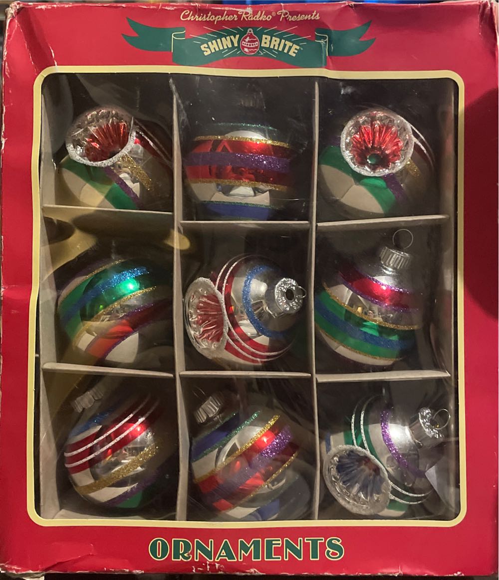 Christopher Radko - Shiny Brite - (Set 1) - Round - Stripes - Silver, Green, Blue, Gold, Red, Purple - Stripes (Round) ornament collectible - Main Image 3