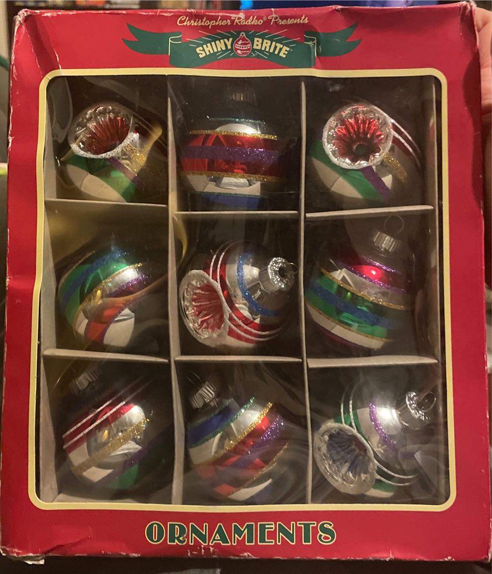 Christopher Radko - Shiny Brite - (Set 1) - Round - Stripes - Silver, Purple, Red, Gold, Green, Blue - Stripes (Round) ornament collectible - Main Image 3