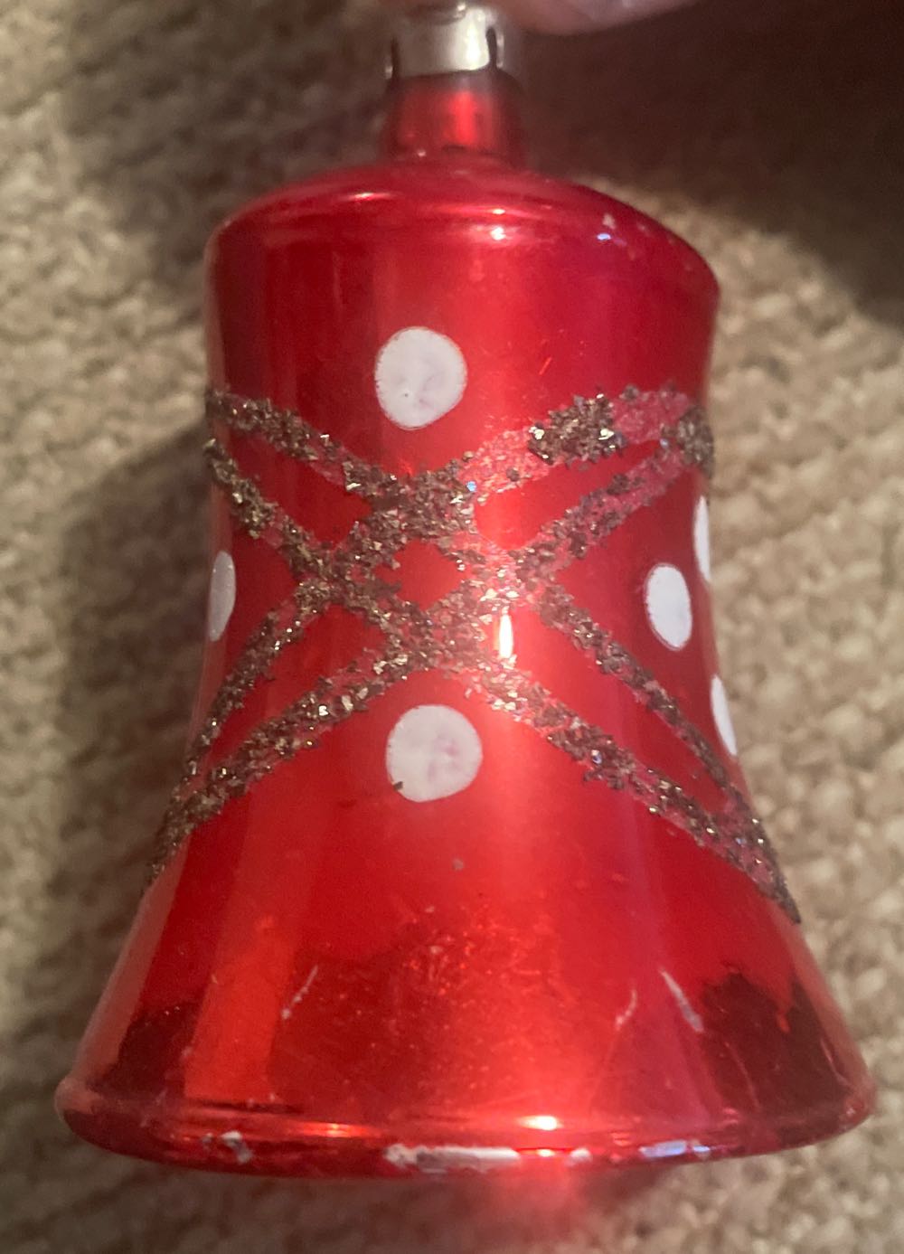 Czechoslovakia - Bell - Red, White, Glitter - Painted (Bell) ornament collectible - Main Image 2