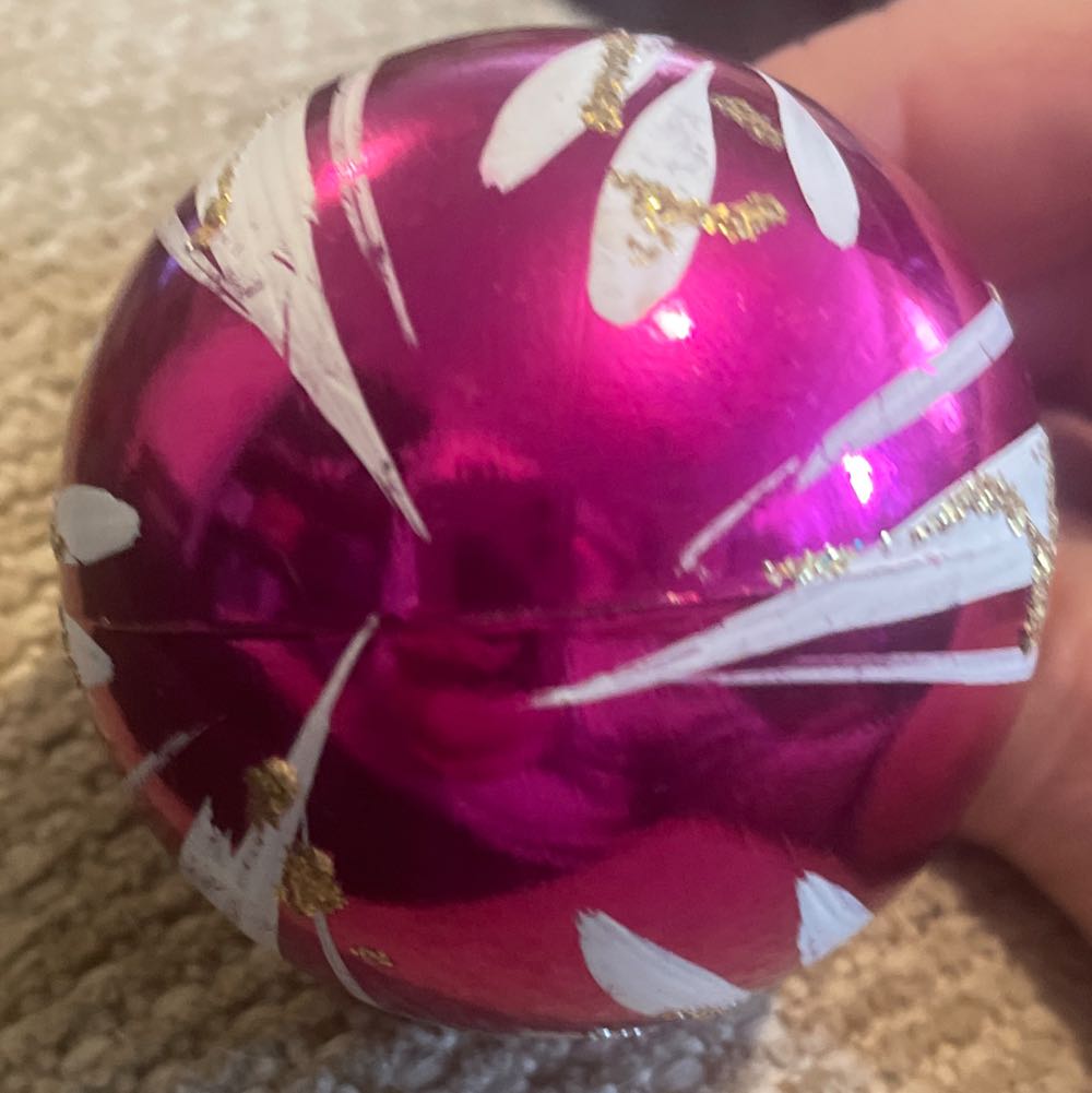 Shiny Brite - Poloron - Round - Unbreakable - Lines - Purple, White, Gold Glitter - Unbreakable (Round) ornament collectible - Main Image 4