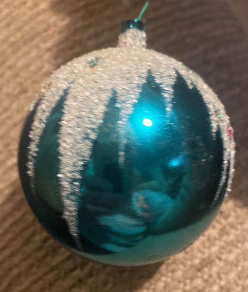 Shiny Brite - Poloron - Round - Unbreakable - Snowcap - Teal - Mica - Unbreakable (Teardrop) ornament collectible - Main Image 2