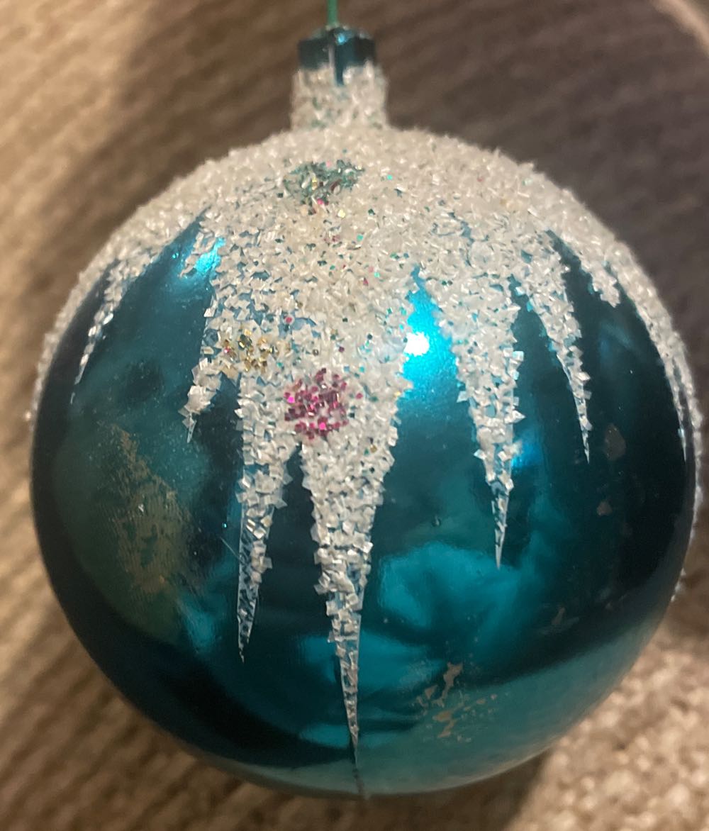 Shiny Brite - Poloron - Round - Unbreakable - Snowcap - Teal - Mica - Unbreakable (Teardrop) ornament collectible - Main Image 3