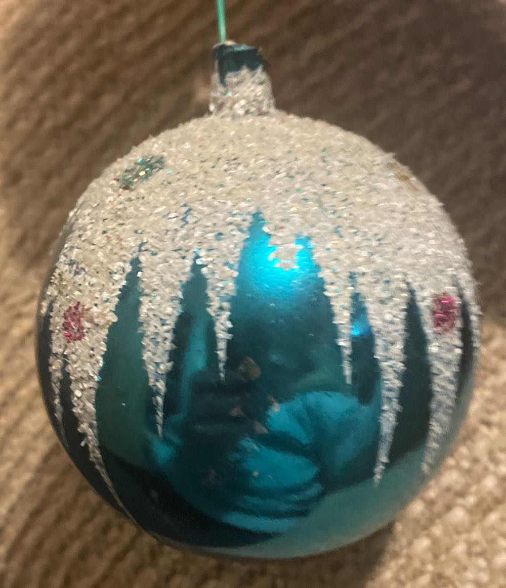 Shiny Brite - Poloron - Round - Unbreakable - Snowcap - Teal - Mica - Unbreakable (Teardrop) ornament collectible - Main Image 4