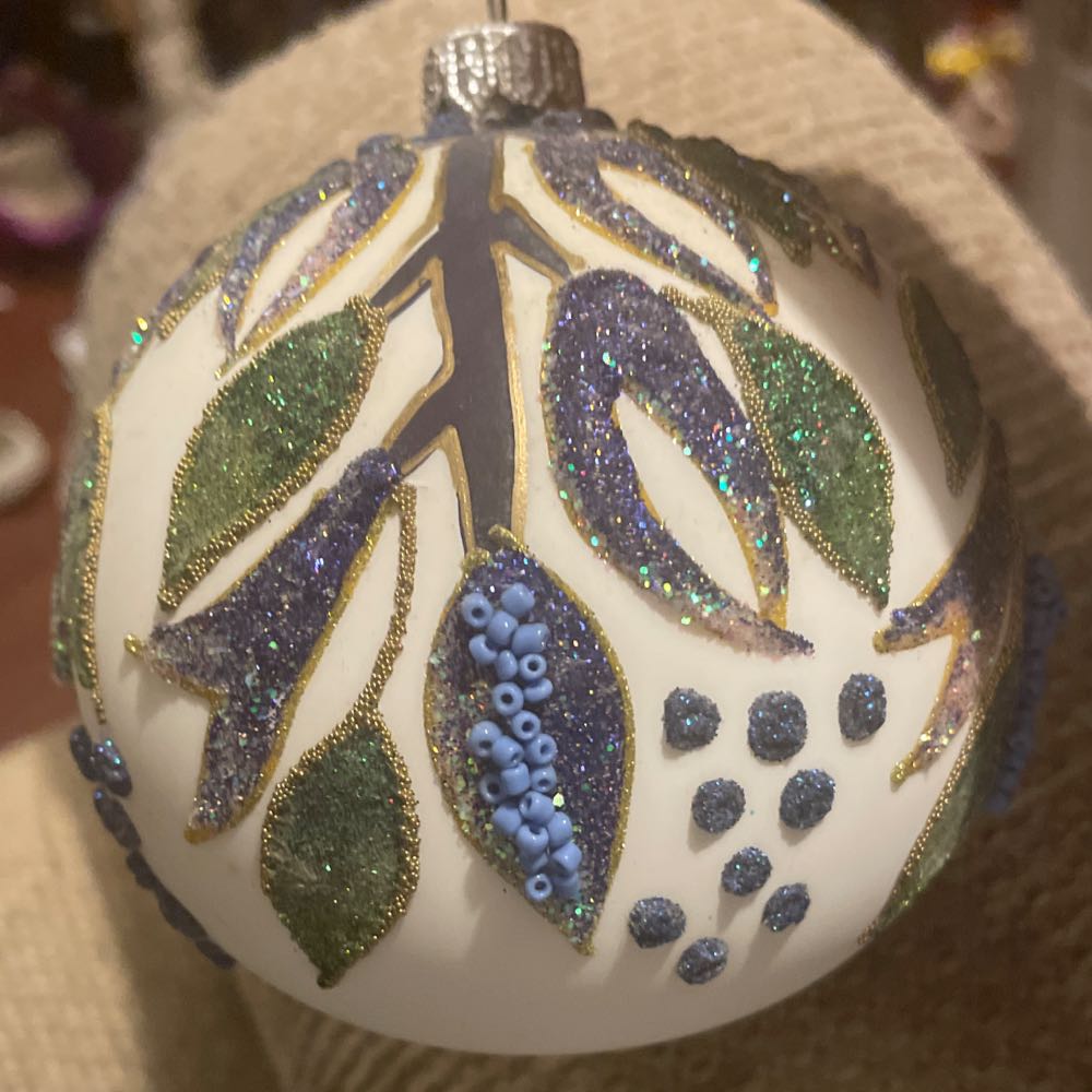 Uno Alla Volta - Blue Leaf - Leaves (Round) ornament collectible - Main Image 2