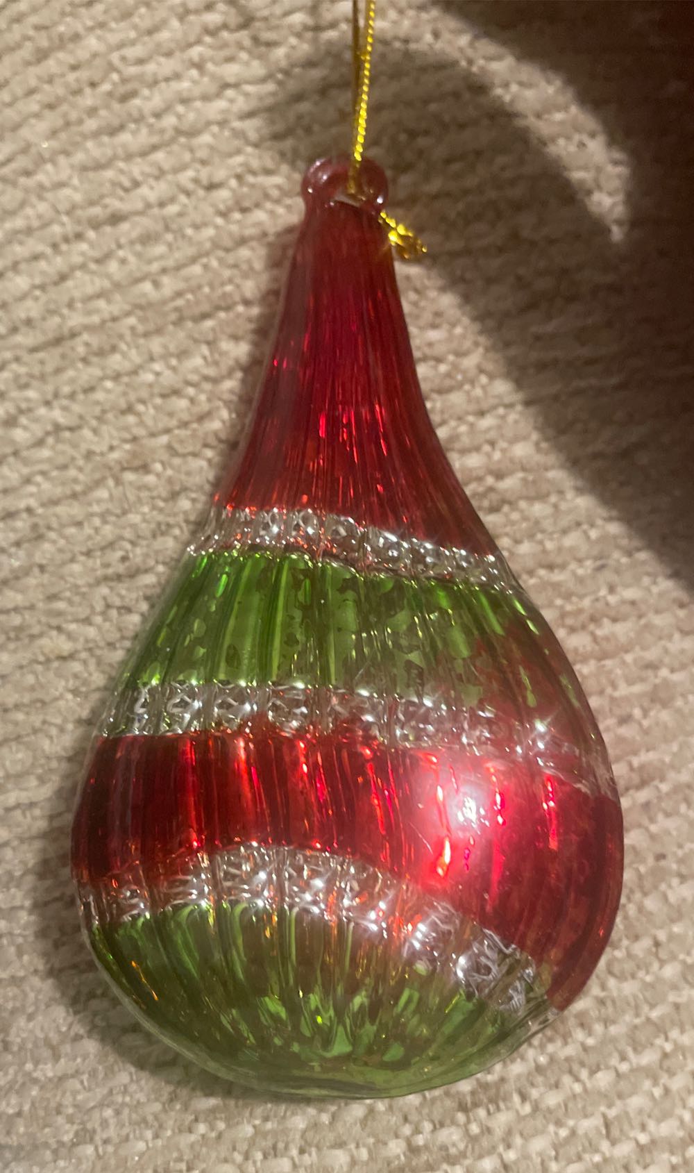 Blown Glass - Teardrop - Red, Silver, Green - Swirl (Teardrop) ornament collectible - Main Image 2