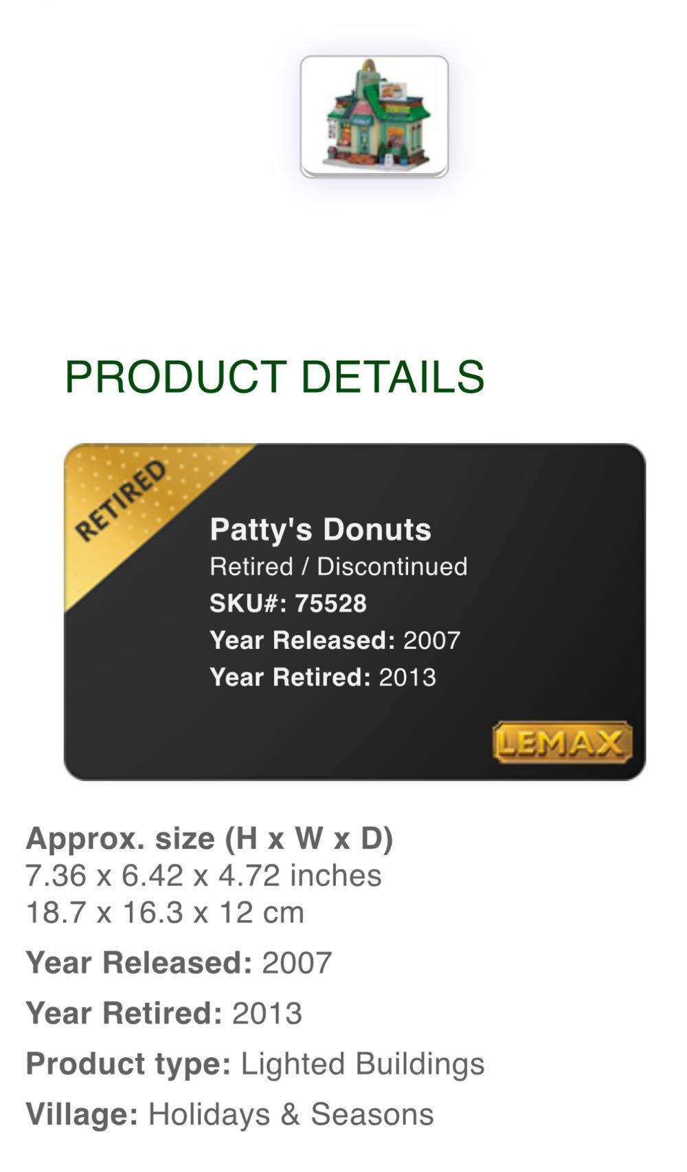 #75528 Patty’s Donuts - Caddington Village (Lighted Building) ornament collectible [Barcode 728162755285] - Main Image 3