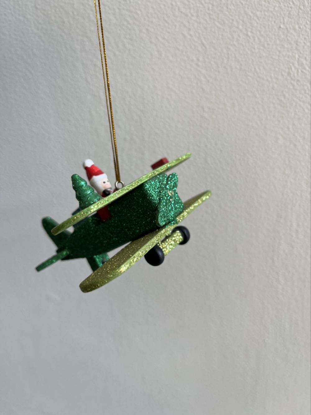 Santa In Glitter Green Plane  ornament collectible - Main Image 2