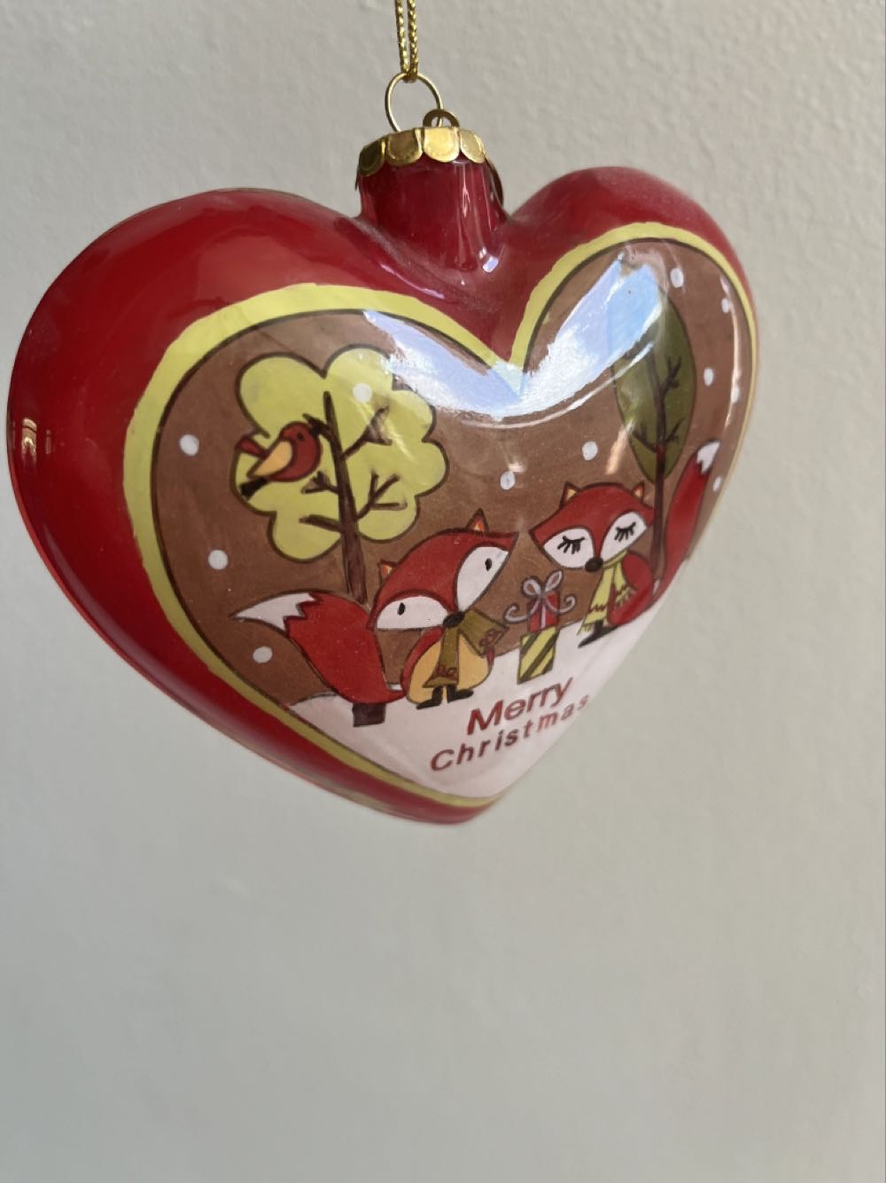 Merry Christmas Glass Heart With Foxes  (Love) ornament collectible - Main Image 2