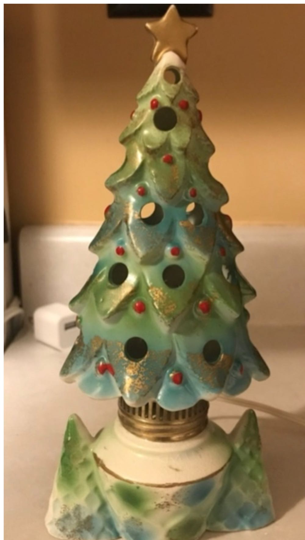 Japan - Porcelain - Bell - Lantern, Ribbon & Holly - “With Love For Christmas”