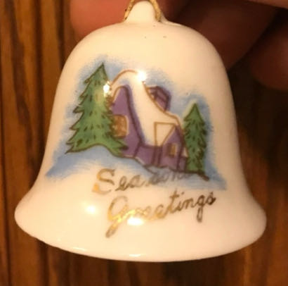 Japan - Porcelain - Bell - Cottage - “Seasons Greetings” - Bell (Porcelain) ornament collectible - Main Image 1