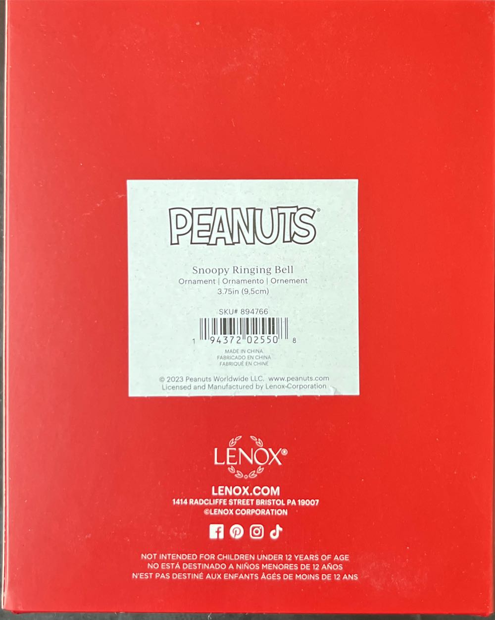 Snoopy Ringing Bell Ornament - Snoopy (Peanuts) ornament collectible [Barcode 194372025508] - Main Image 3