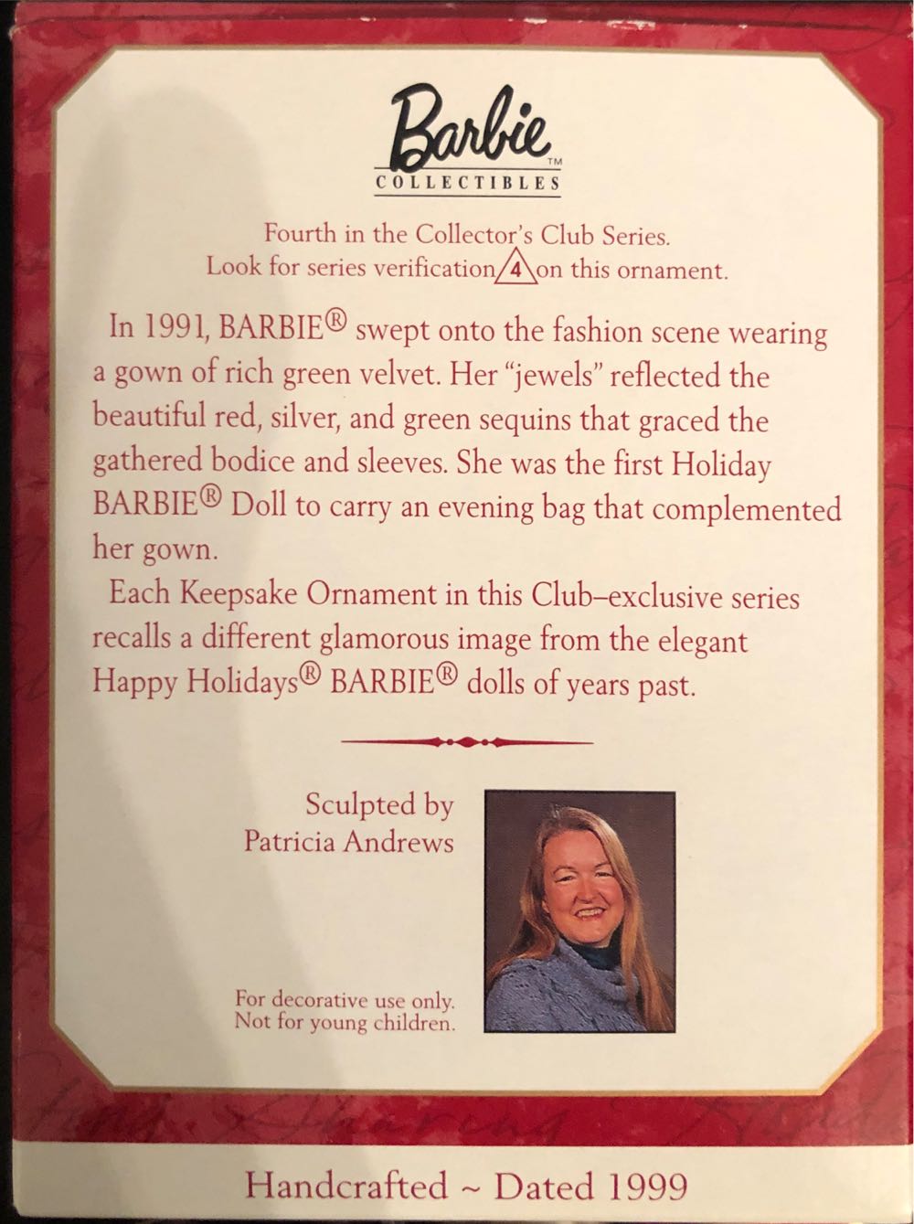 Holiday Barbie collectors club  ornament collectible - Main Image 2