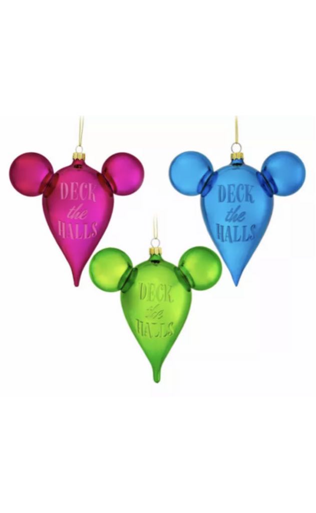NEW Disney Parks Mickey Icon Pink Blue Green Glass Drop Ornament Set Of 3  ornament collectible - Main Image 2