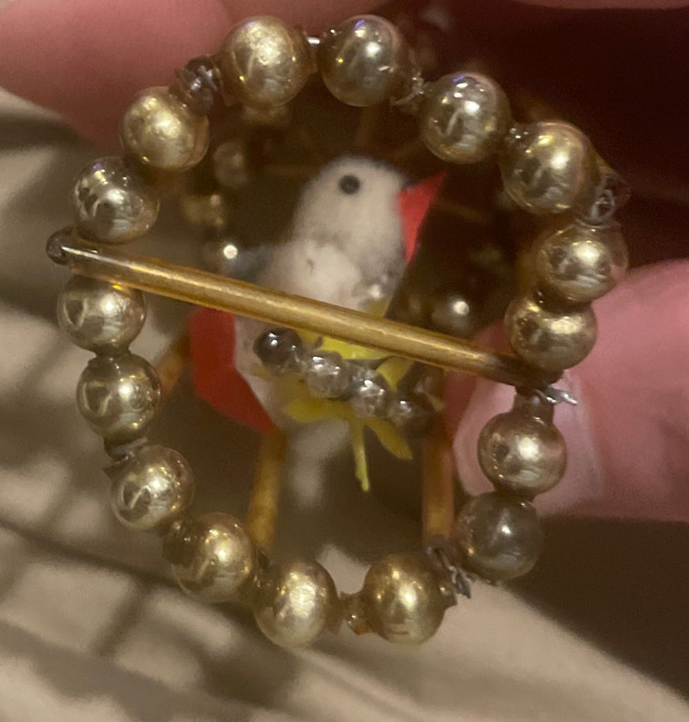 Gablonz - Birdcage - Plush Bird With Paper Beak & Plastic Feet - Gold & Silver - Birdcage (Beads) ornament collectible - Main Image 2