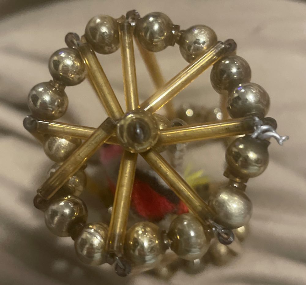 Gablonz - Birdcage - Plush Bird With Paper Beak & Plastic Feet - Gold & Silver - Birdcage (Beads) ornament collectible - Main Image 3