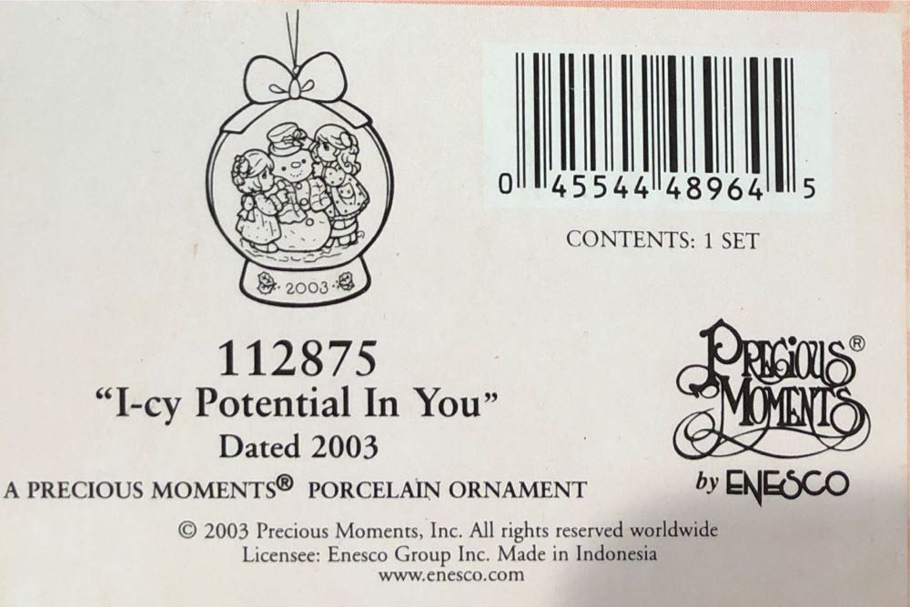 Precious Moments Potential In You ” Porcelain #112875 ”i Cy  ornament collectible [Barcode 045544489645] - Main Image 2