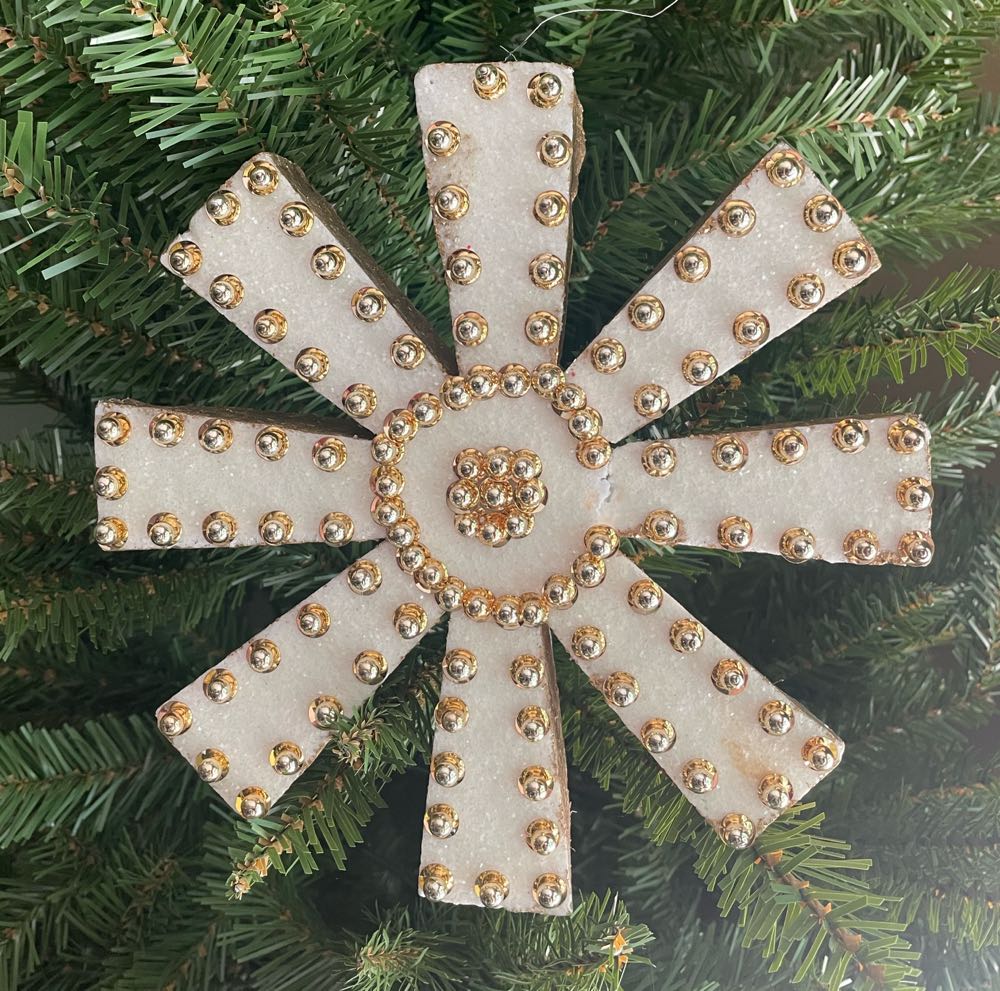 Christopher Radko - Shiny Brite - (Set 2) - Festive Fete - Round - Stencil - Flower - Silver, Teal, Red, Green, White