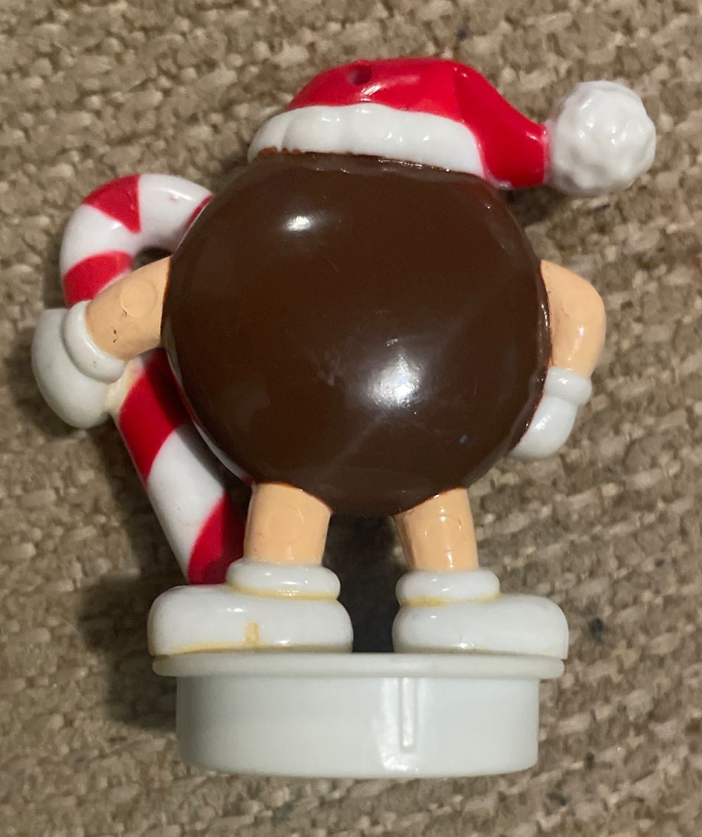 M&M - 1992 - Brown - Plain - Holding Candy Cane - M&Ms (Tube Topper) ornament collectible - Main Image 2