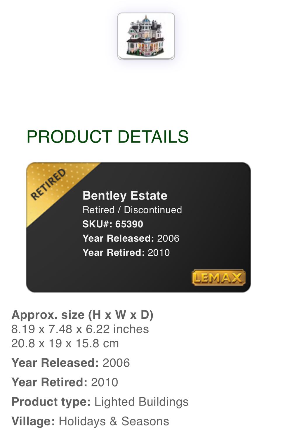 Bentley Estate #65390 - Caddington (Lighted Building) ornament collectible [Barcode 728162653901] - Main Image 2