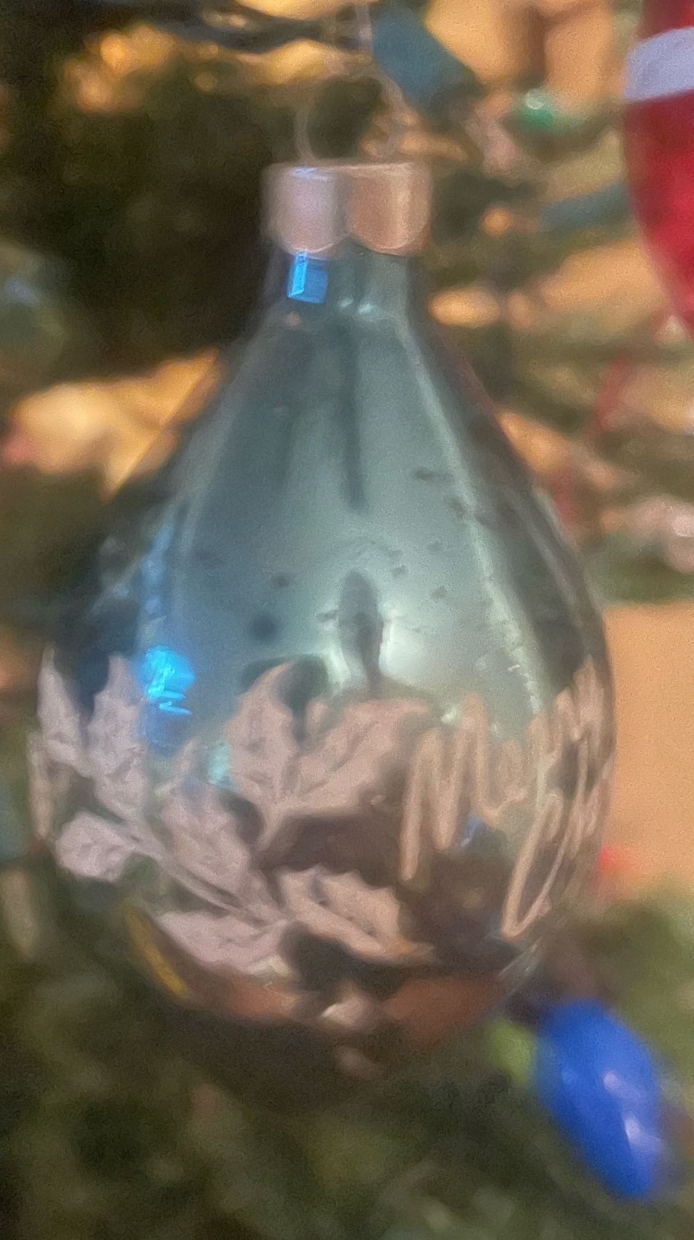 George Franke - Teardrop - Stencil - “Merry Christmas” & Holly - Teal - Stencil (Teardrop) ornament collectible - Main Image 2