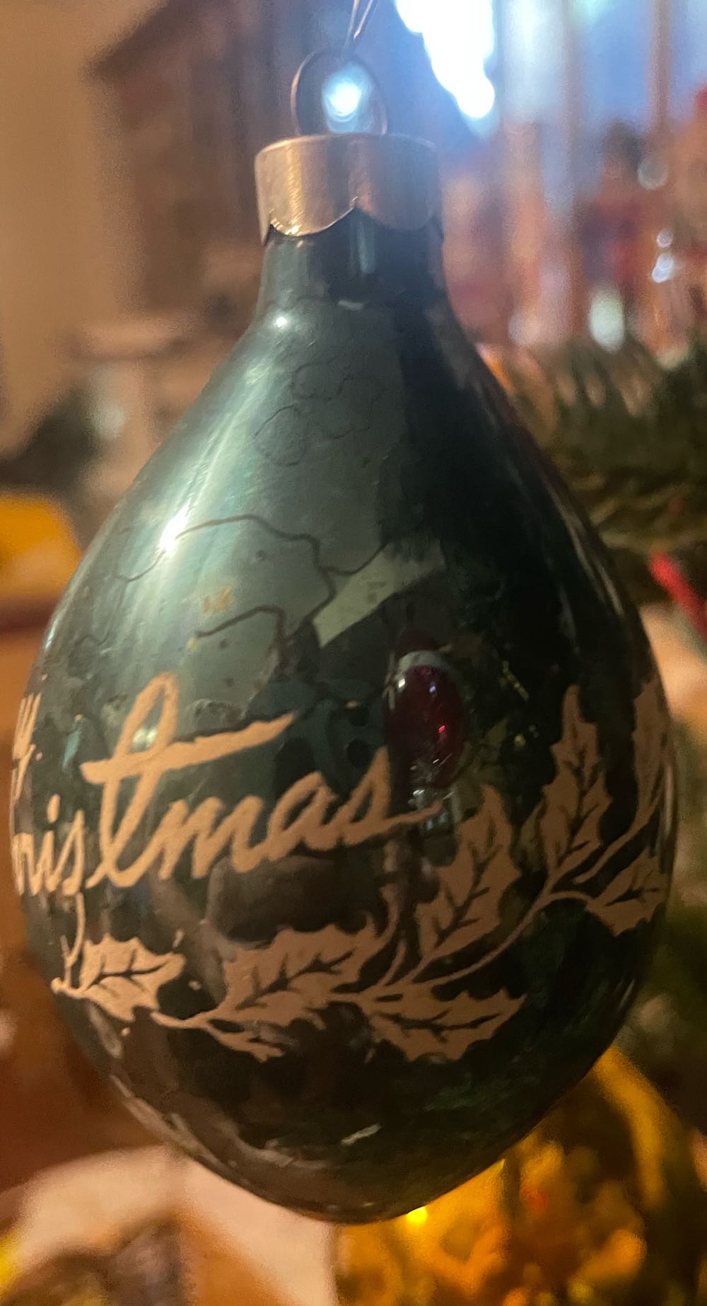 George Franke - Teardrop - Stencil - “Merry Christmas” & Holly - Teal - Stencil (Teardrop) ornament collectible - Main Image 3