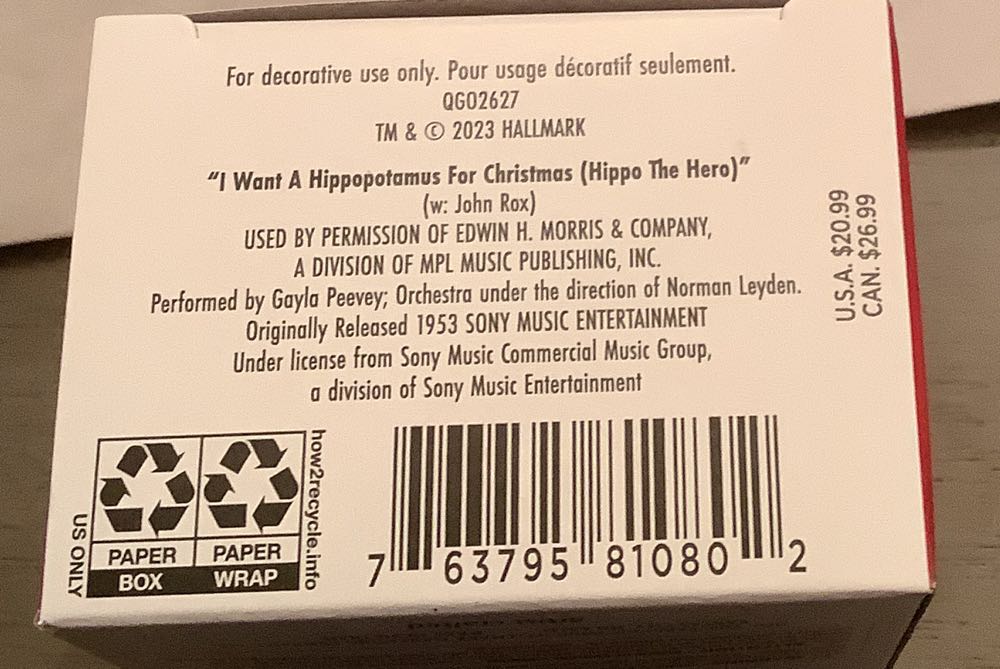 I Want A Hippopotamus For Christmas - I Want A Hippopotamus For Christmas (Animal - Hippo) ornament collectible [Barcode 763795810802] - Main Image 3