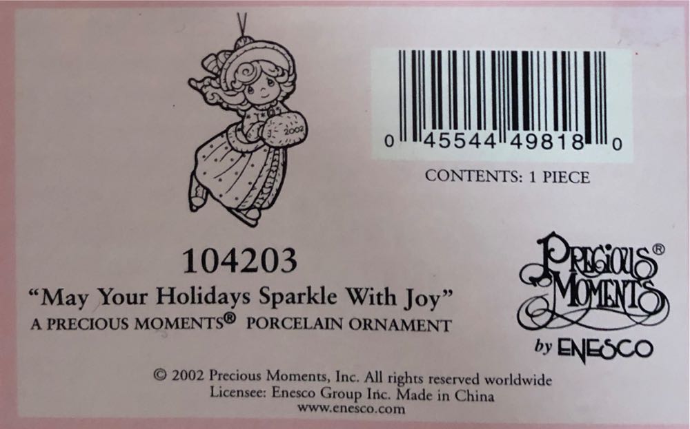 May Your Holidays Sparkle With Joy - Precious Moments Ornaments (Christmas) ornament collectible [Barcode 045544498180] - Main Image 2